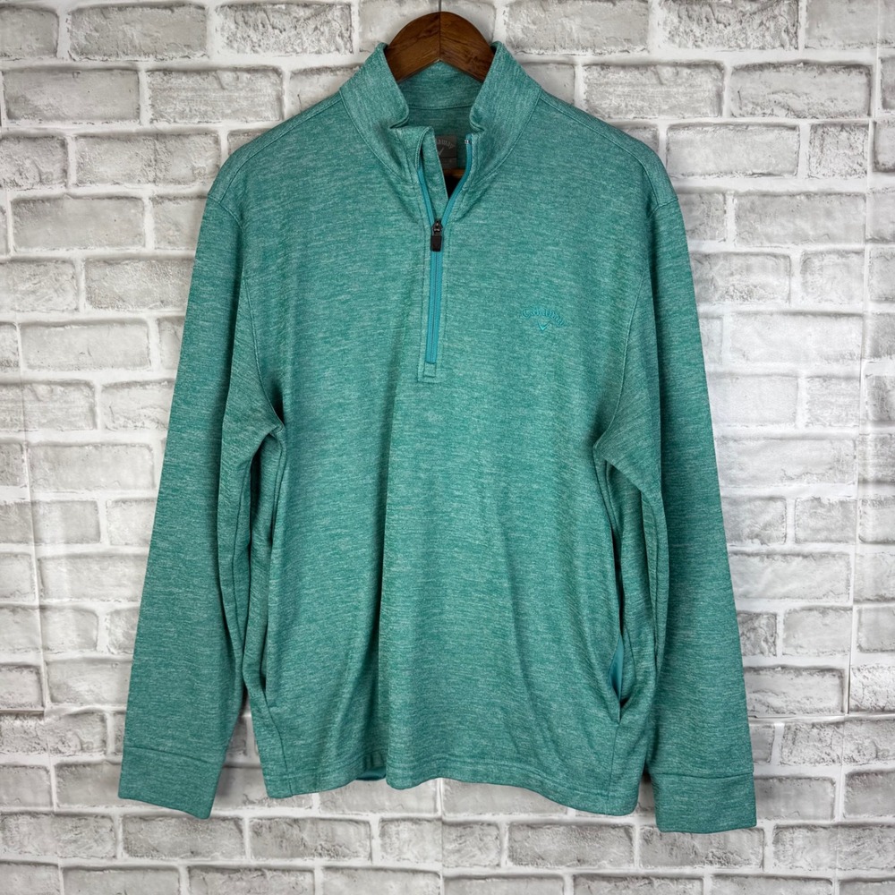 Callaway Mens Quarter Zip Pullover Sweater Mint Green Heathered Golf Top LARGE
